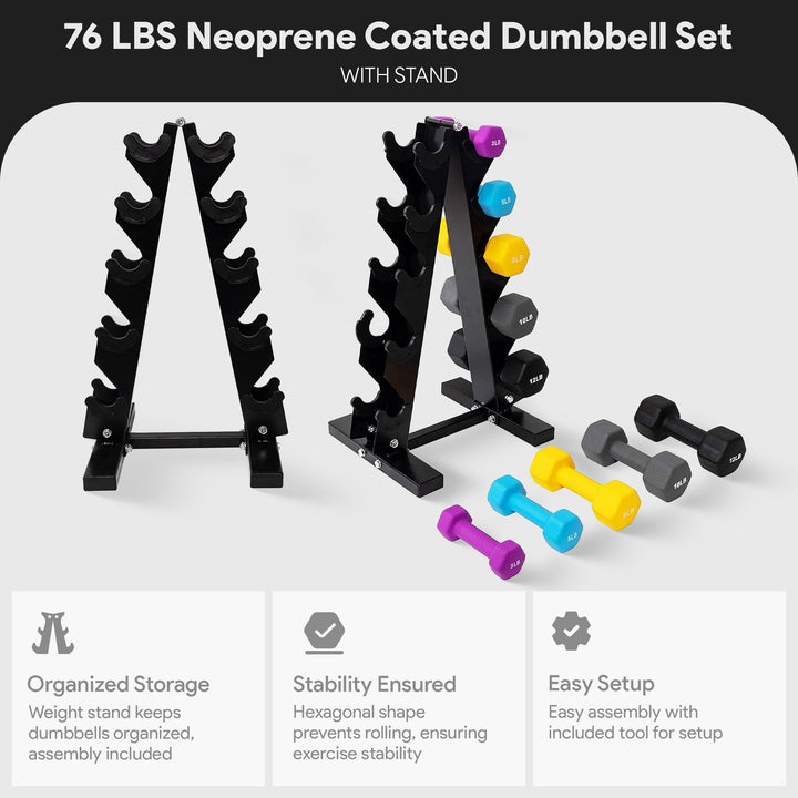 BalanceFrom Fitness 76lb Neoprene Coated Dumbbell Set w/Stand (Open Box)