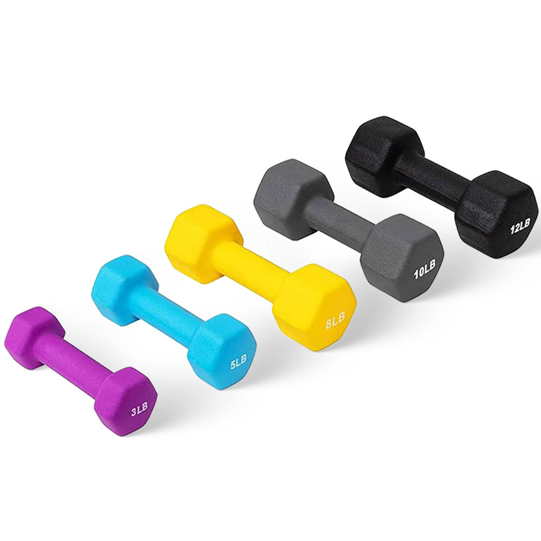 BalanceFrom Fitness 76 Pound Neoprene Coated Dumbbell Set with Stand, Multicolor