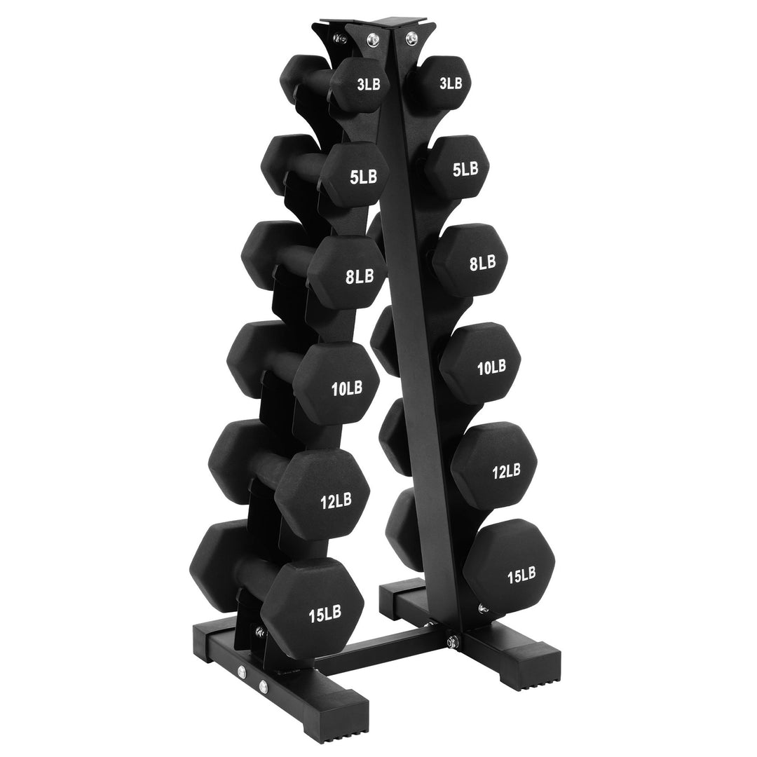 BalanceFrom Fitness 106lb Neoprene Coated Dumbbell Set with Stand, Black (Used)