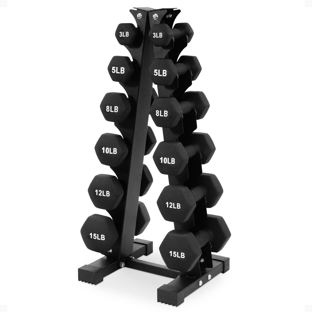 BalanceFrom Fitness 106lb Neoprene Coated Dumbbell Set w/Stand, Black (Open Box)