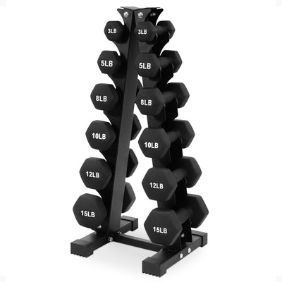 BalanceFrom Fitness 106lb Neoprene Coated Dumbbell Set w/Stand, Black (Open Box) - VMInnovations