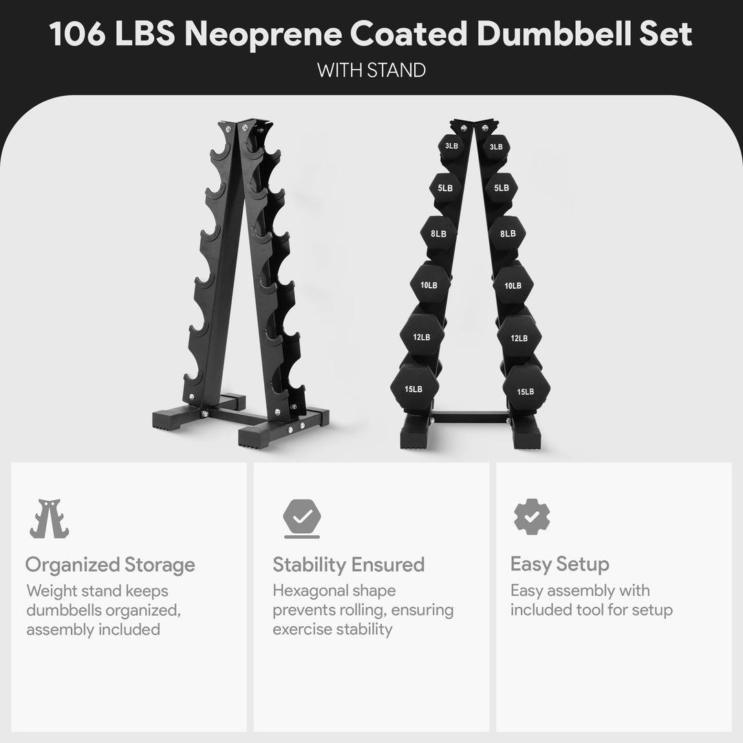 BalanceFrom Fitness 106lb Neoprene Coated Dumbbell Set w/Stand, Black (Open Box)