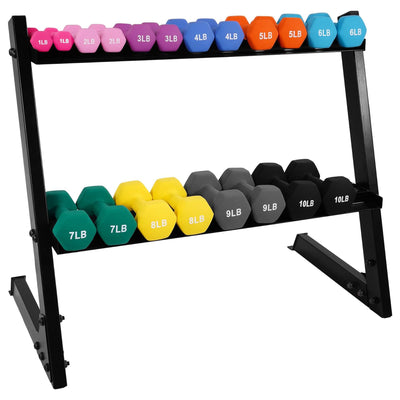 BalanceFrom Fitness 110lb Neoprene Coated Dumbbell Set w/Stand, Multicolor(Used)