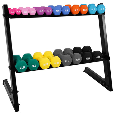 BalanceFrom 110lb Neoprene Coated Dumbbell Set w/ Stand, Multicolor (Open Box)