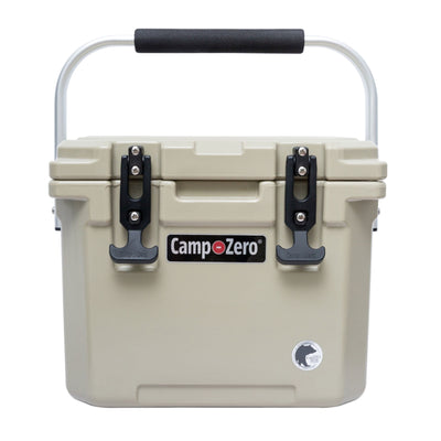 CAMP-ZERO 10 Liter 10.6 Quart Lidded Cooler with 2 Molded In Cup Holders, Beige - VMInnovations