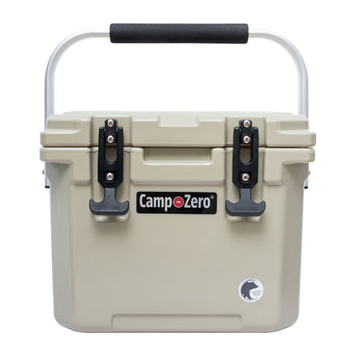 CAMP-ZERO 10 Liter 10.6 Quart Lidded Cooler with 2 Molded In Cup Holders, Beige