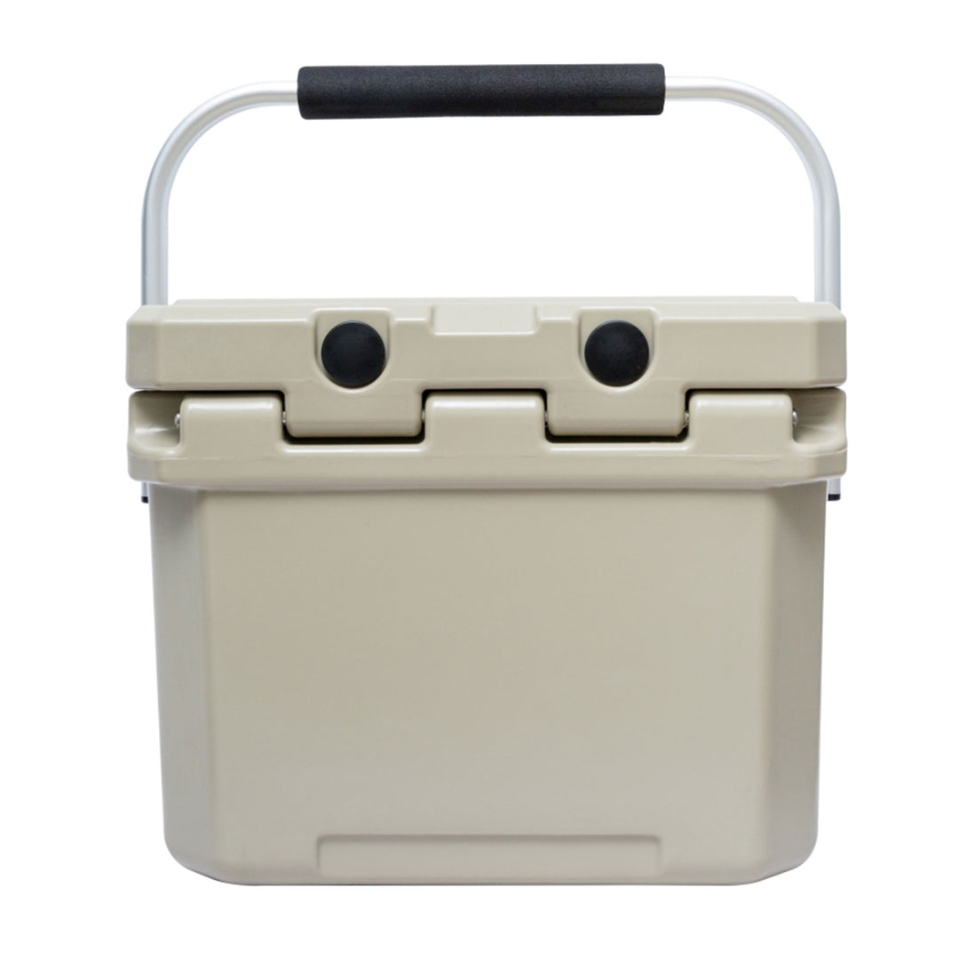 CAMP-ZERO 10 Liter 10.6 Quart Lidded Cooler with 2 Molded In Cup Holders, Beige