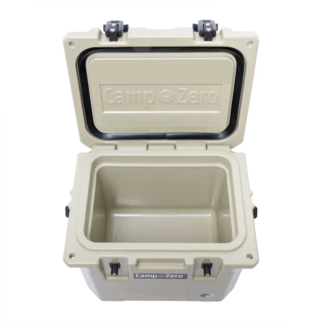 CAMP-ZERO 10 Liter 10.6 Quart Lidded Cooler with 2 Molded In Cup Holders, Beige