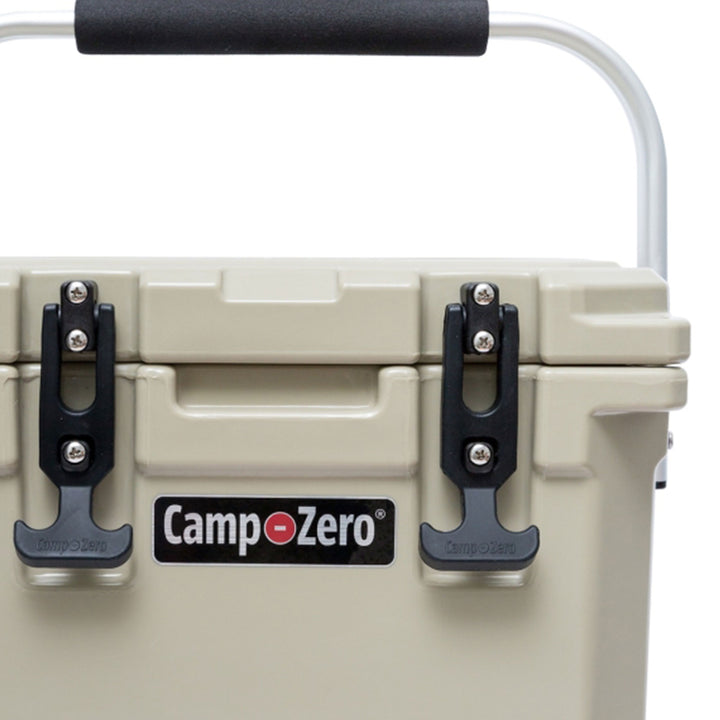 CAMP-ZERO 10 Liter 10.6 Quart Lidded Cooler with 2 Molded In Cup Holders, Beige