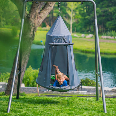 gobaplay Hanging Tent for Round Platform Swing Set w/Removeable Cover,Grey(Used)