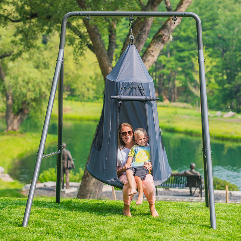 gobaplay Hanging Tent for Round Platform Swing Set w/Removeable Cover,Grey(Used)