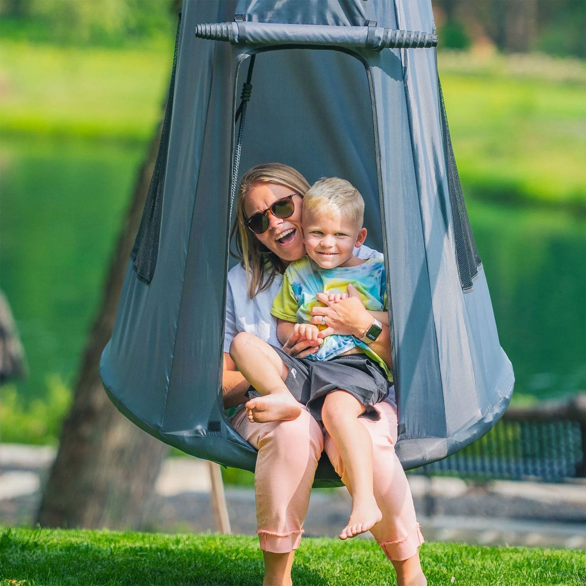 gobaplay Hanging Tent for Round Platform Swing Set w/Removeable Cover,Grey(Used) - VMInnovations