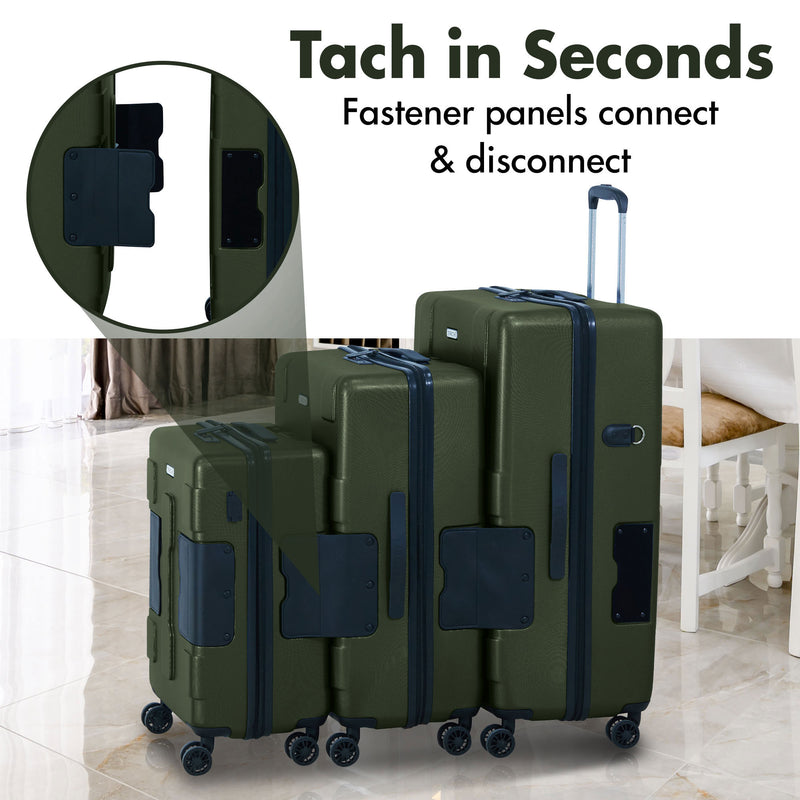 TACH V3 3pc Set Connectable Hard Shell Spinner Luggage Set, Green (Open Box)