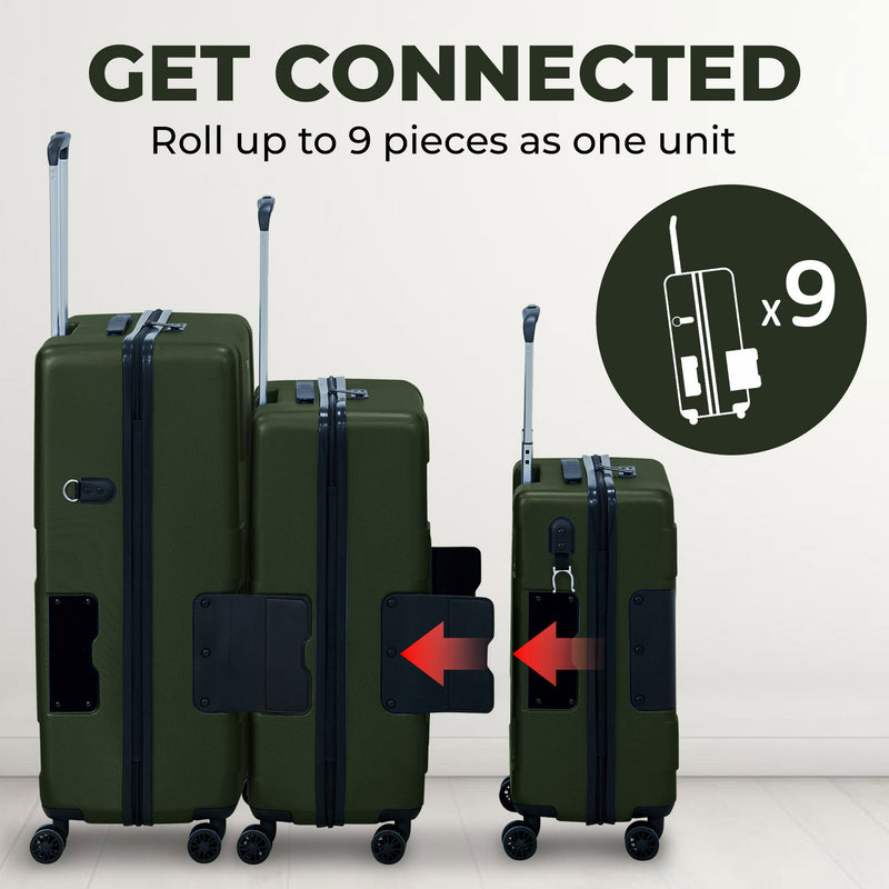 TACH V3 3pc Set Connectable Hard Shell Spinner Luggage Set, Green (Open Box)