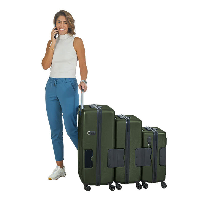 TACH V3 3 Piece Set Connectable Hard Shell Spinner Suitcase Luggage Set, Green