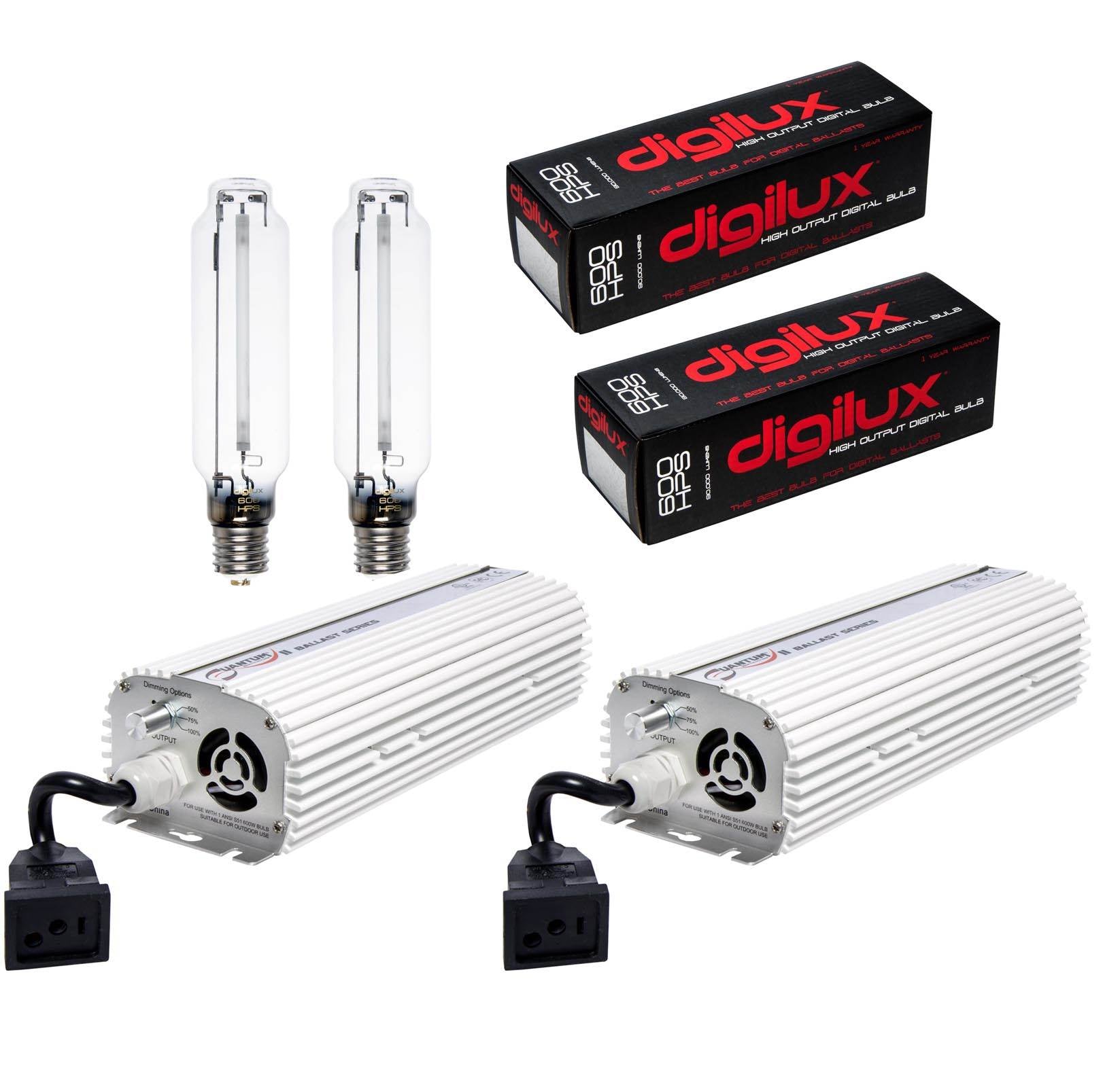 NEW! 2 QUANTUM 600W Digital Dimmable Ballasts + 2 DIGILUX 600W HPS Grow Lights