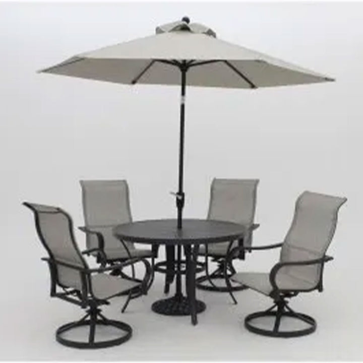 Four Seasons Courtyard Palermo Slat Top Dining Table with Umbrella Hole, Gray