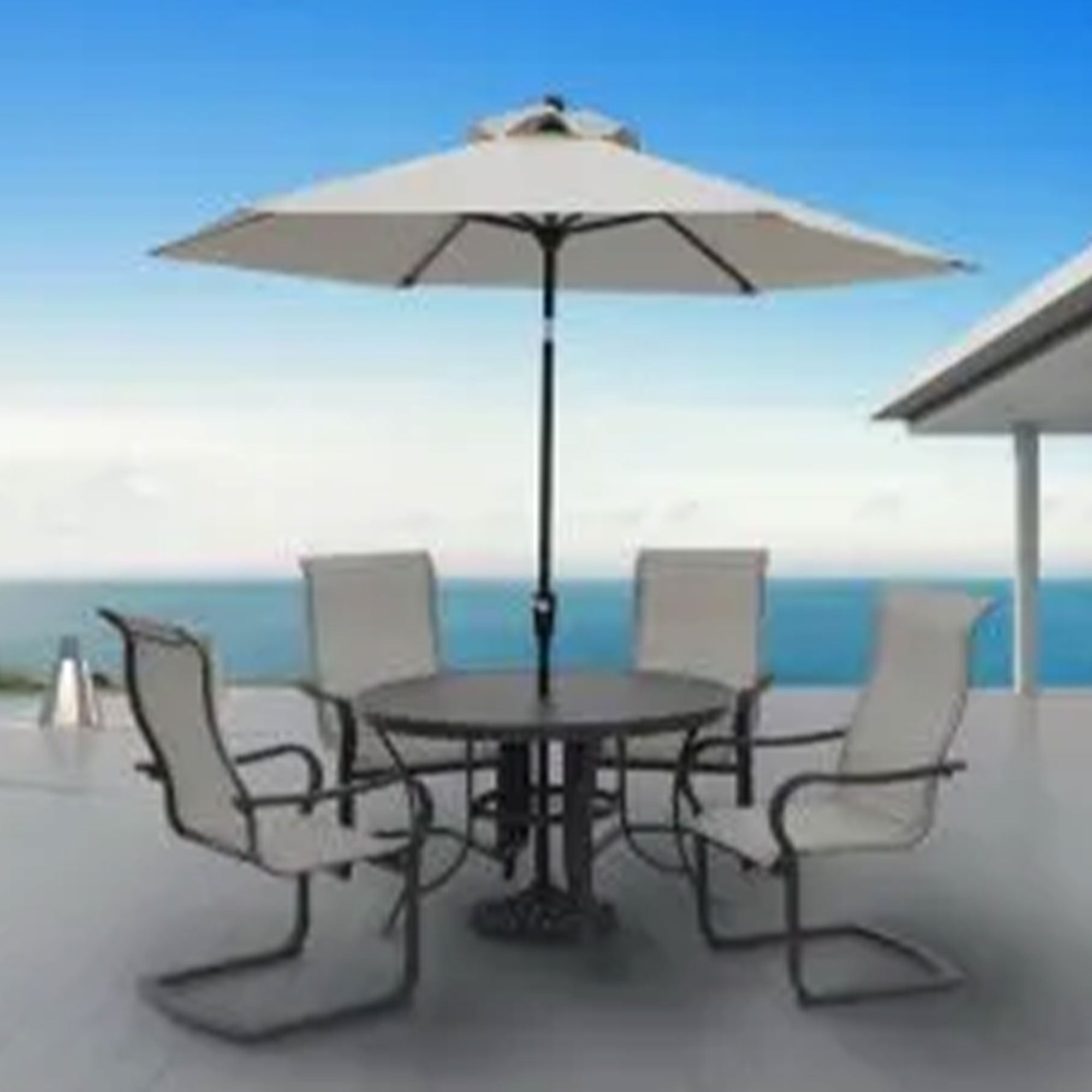 Four Seasons Courtyard Slat Top Dining Table with Umbrella Hole, Gray (Open Box) - VMInnovations