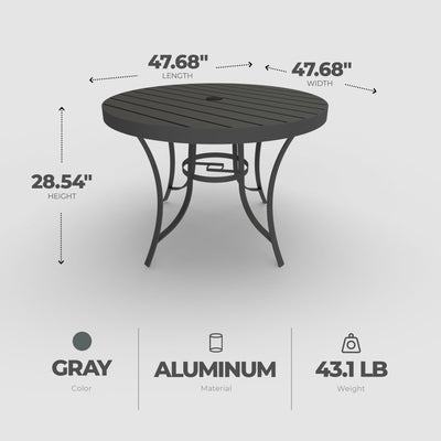 Four Seasons Courtyard Slat Top Dining Table with Umbrella Hole, Gray (Open Box) - VMInnovations