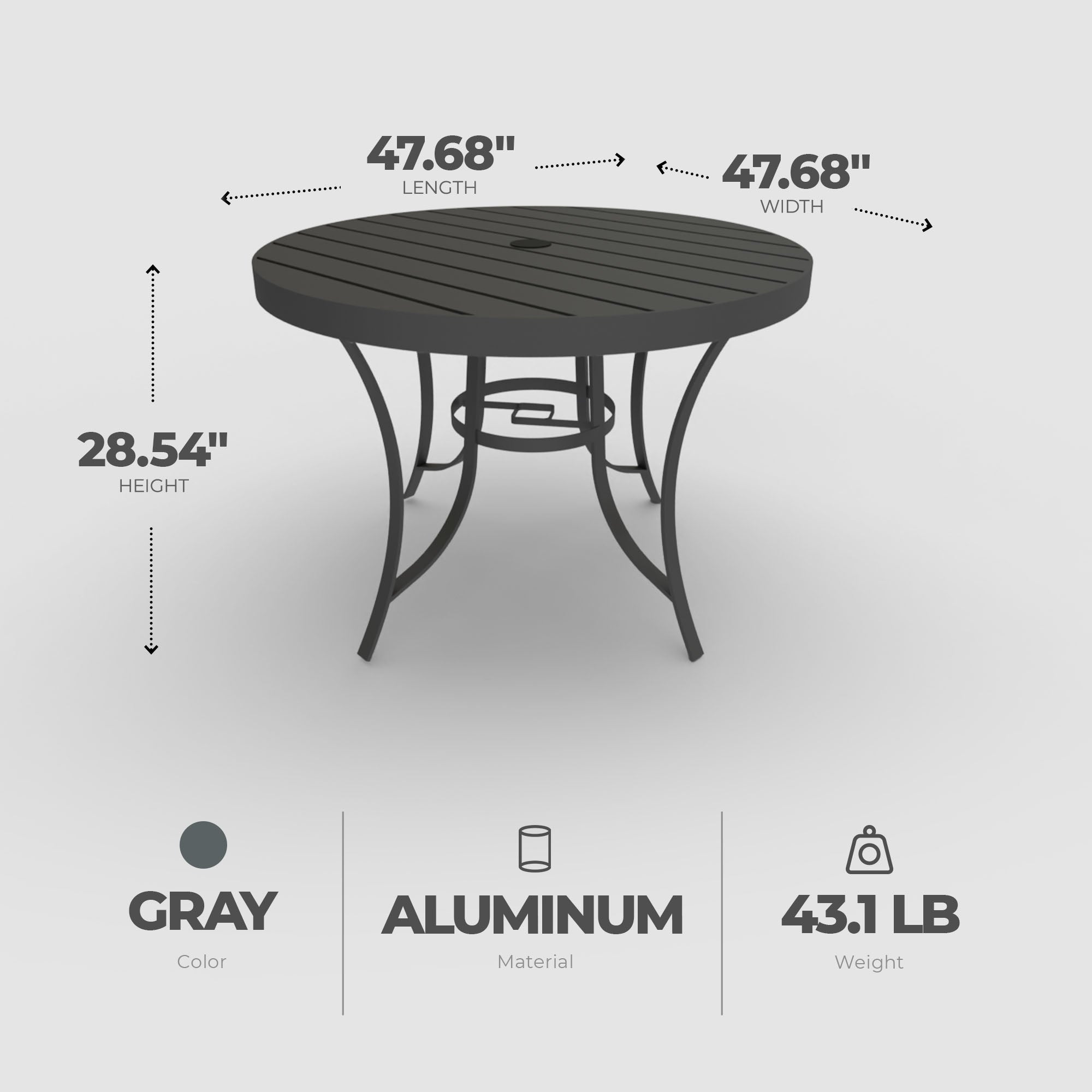 Four Seasons Courtyard Slat Top Dining Table with Umbrella Hole, Gray (Open Box) - VMInnovations