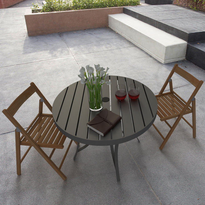 Four Seasons Courtyard Slat Top Dining Table with Umbrella Hole, Gray (Open Box) - VMInnovations