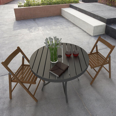 Four Seasons Courtyard Slat Top Dining Table with Umbrella Hole, Gray (Open Box) - VMInnovations