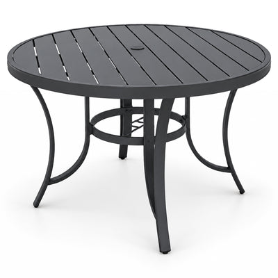 Four Seasons Courtyard Slat Top Dining Table with Umbrella Hole, Gray (Open Box)