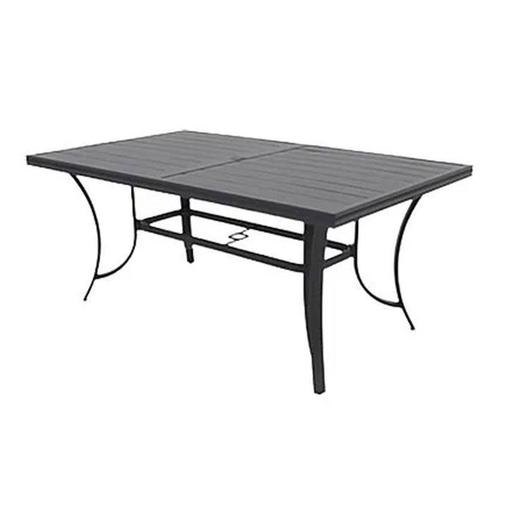 Four Seasons Courtyard Slat Top Table with Frame and Umbrella Hole, Gray (Used)