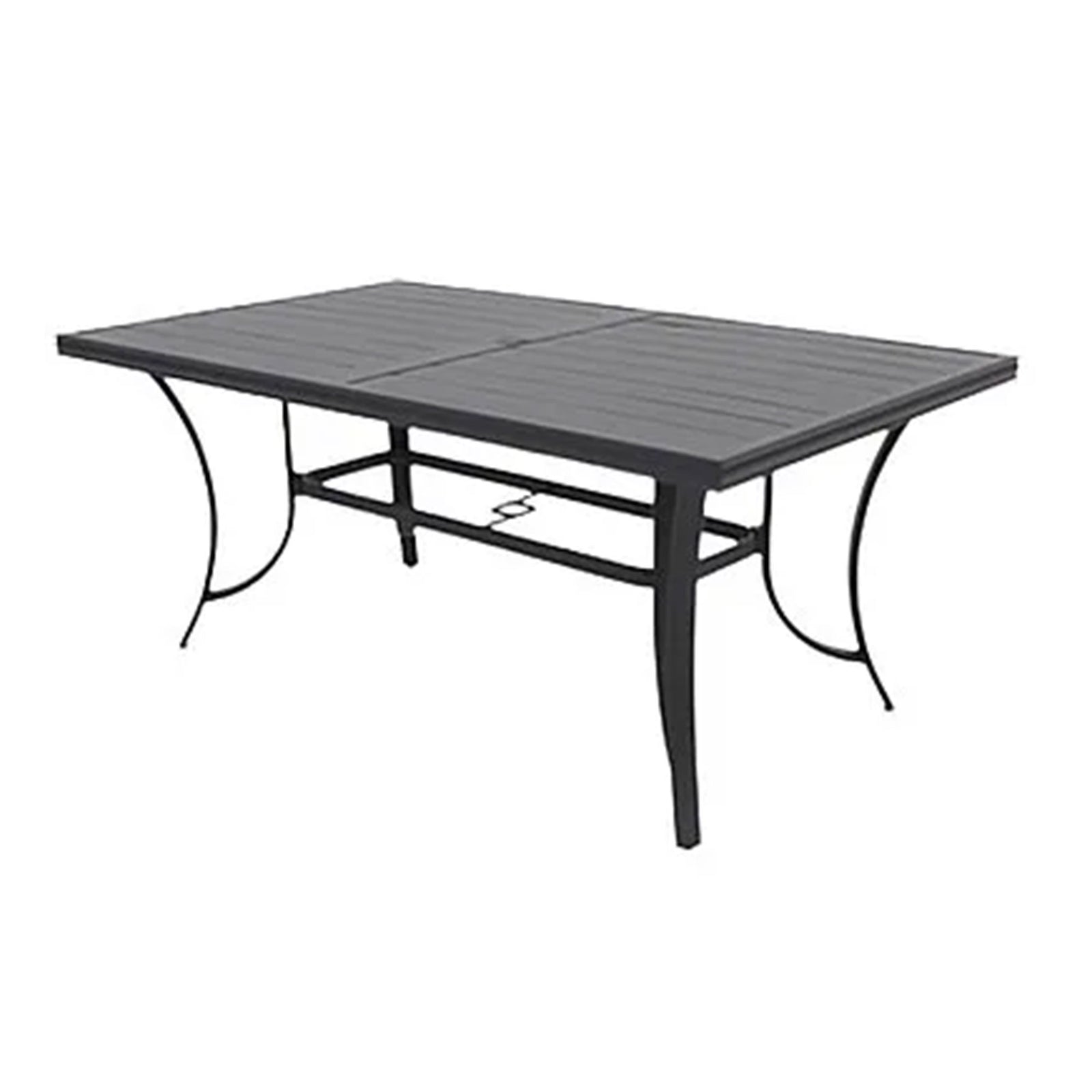 Four Seasons Courtyard Slat Top Table with Frame and Umbrella Hole, Gray (Used) - VMInnovations