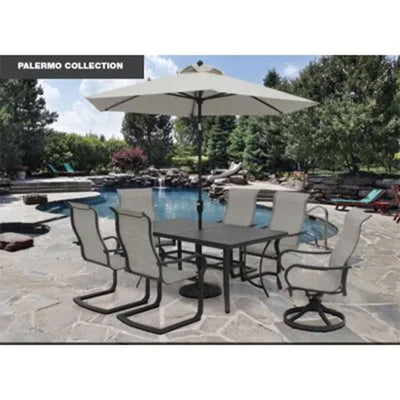 Four Seasons Courtyard Slat Top Table with Frame and Umbrella Hole, Gray (Used) - VMInnovations