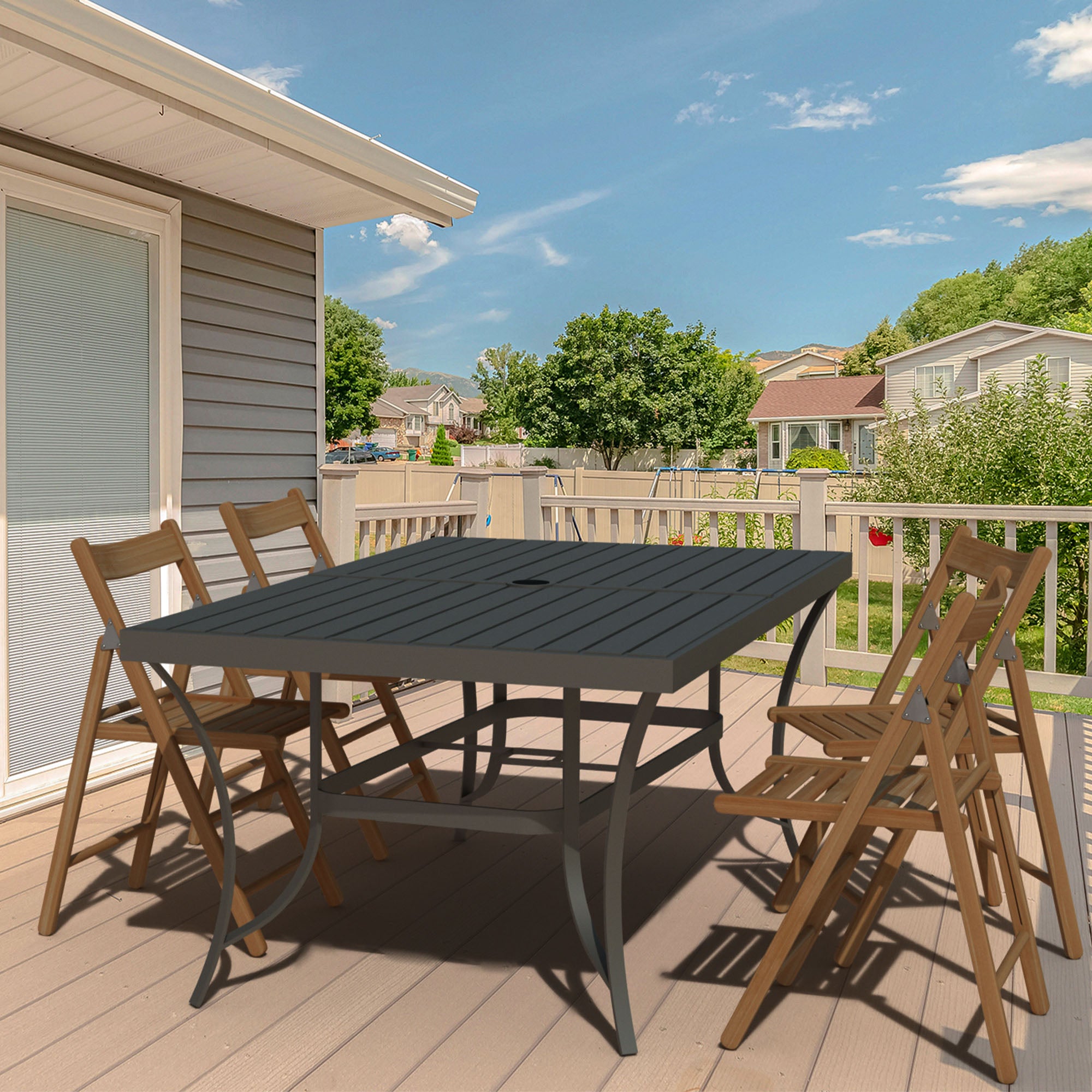 Four Seasons Palermo Slat Top Table with Frame and Umbrella Hole, Gray(Open Box) - VMInnovations