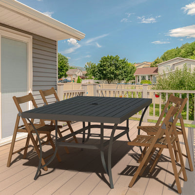 Four Seasons Palermo Slat Top Table with Frame and Umbrella Hole, Gray(Open Box) - VMInnovations