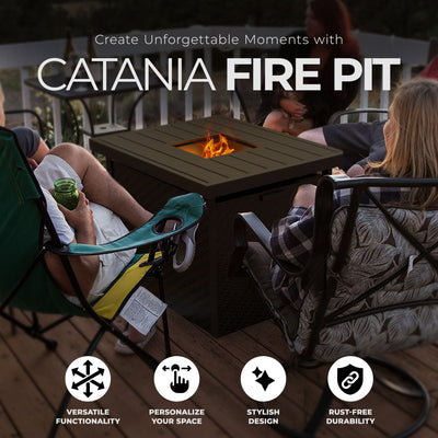 Four Seasons Courtyard 27 x 34 In Catania Slat Top Outdoor Gas Fire Pit Table - VMInnovations