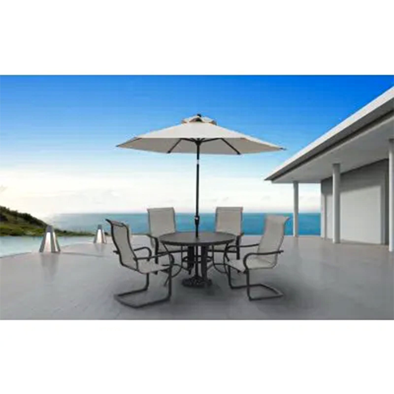 Four Seasons Courtyard Palermo Market Patio Umbrella with Push Button Tilt, Gray - VMInnovations