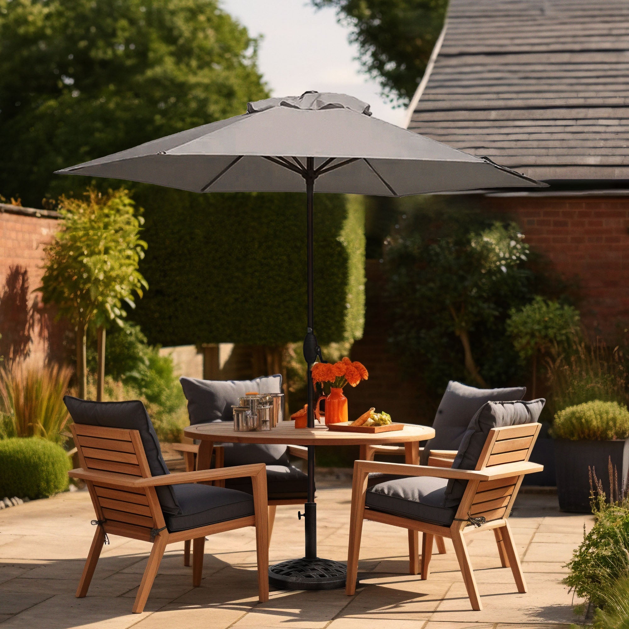 Four Seasons Palermo Market Patio Umbrella with Push Button Tilt, Gray(Open Box) - VMInnovations