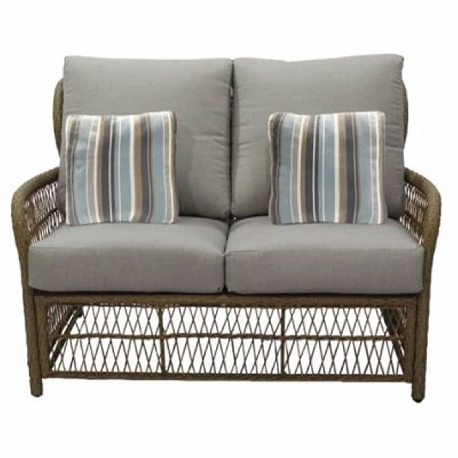 Four Seasons Courtyard Positano Wicker Cushioned Loveseat w/ 2 Accessory Pillows - VMInnovations
