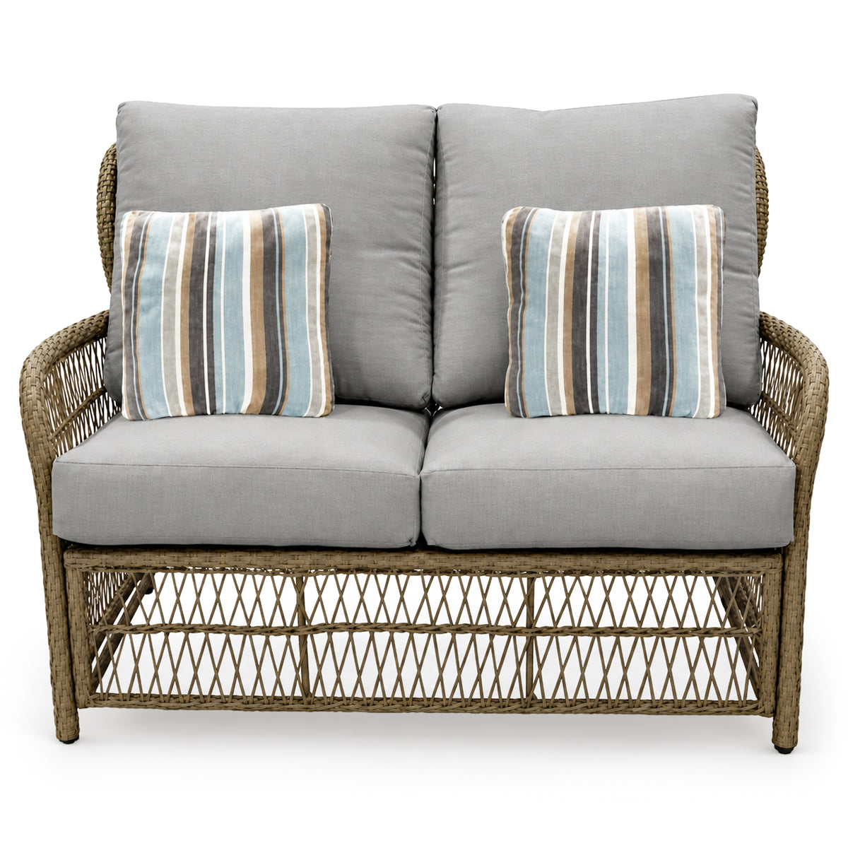 Four Seasons Courtyard Positano Wicker Cushioned Loveseat w/ 2 Accessory Pillows