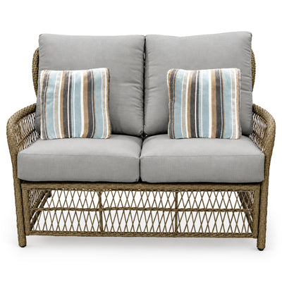 Four Seasons Courtyard Positano Wicker Cushioned Loveseat w/ 2 Accessory Pillows