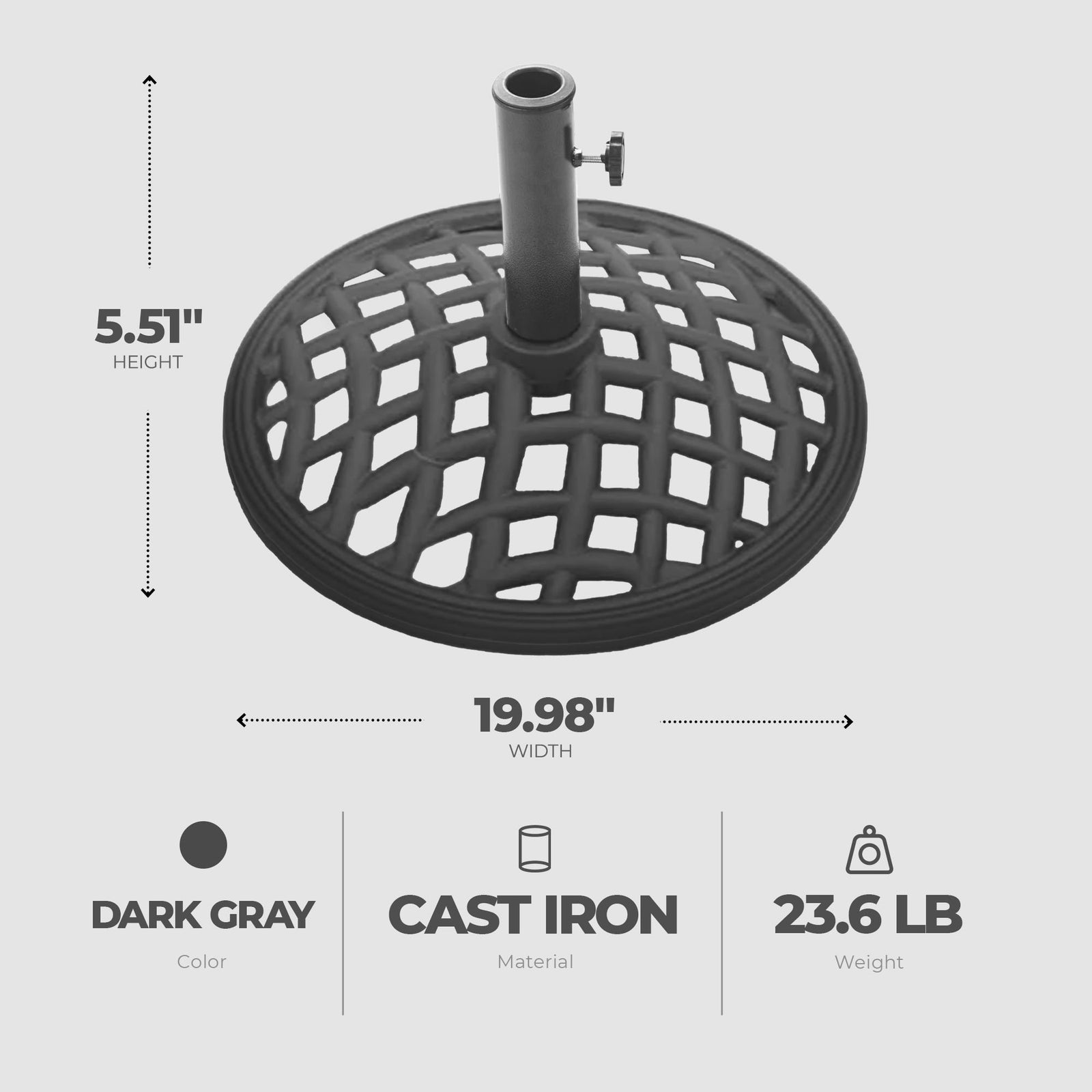 Four Seasons Courtyard 19” Round Cast Iron Umbrella Holder Base, Gray (Used) - VMInnovations