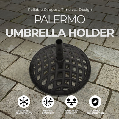 Four Seasons Courtyard Palermo 19” Round Cast Iron Umbrella Holder Base, Gray
