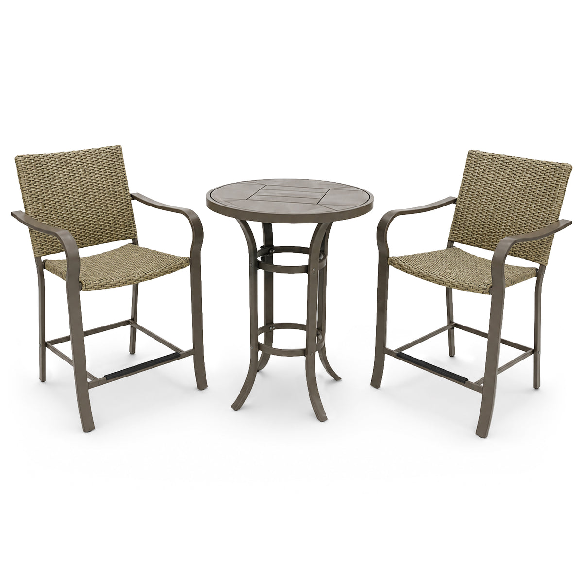 Four Seasons Courtyard Amalfi 3 Piece Balcony Height Outdoor Dining Set, Beige - VMInnovations