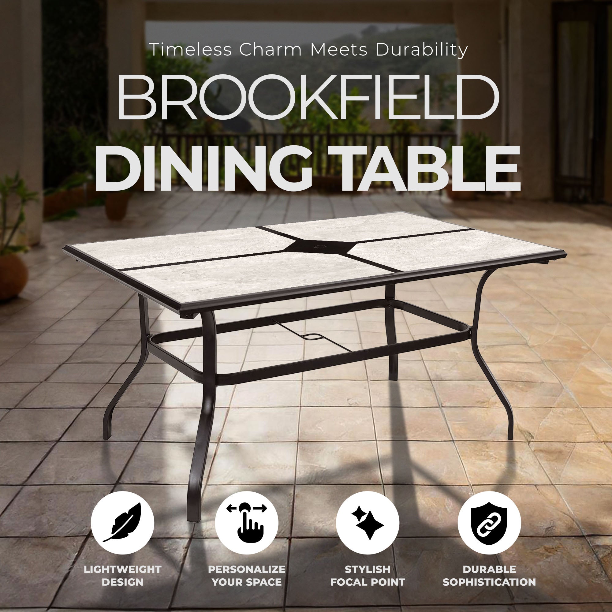 Four Seasons Courtyard Brookfield Tile Dining Table w/Porcelain Top (Open Box)