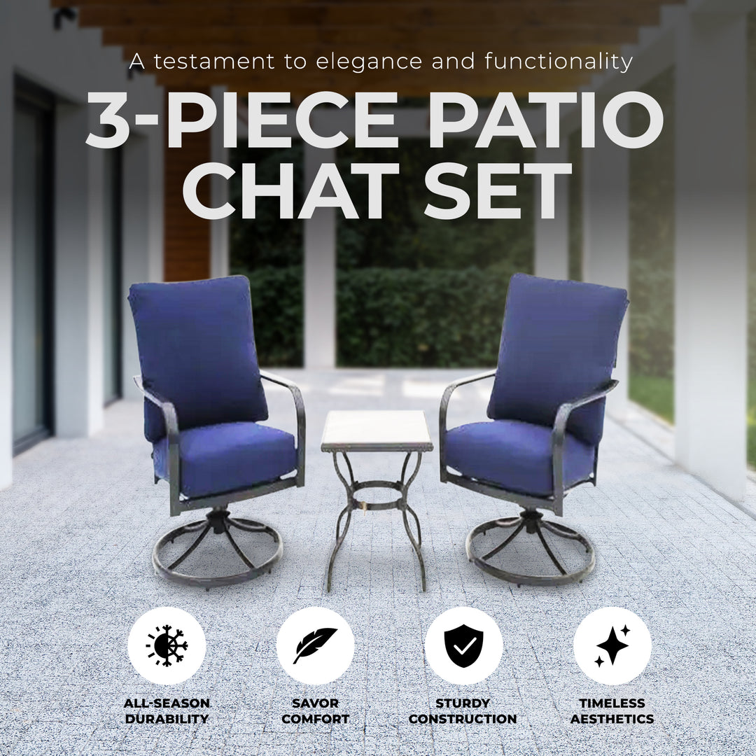 Four Seasons Courtyard Brookfield 3pc Deep Seating Patio Set, Navy (Open Box)