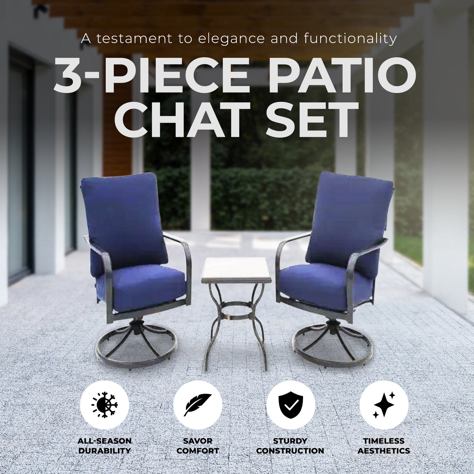 Four Seasons Courtyard Brookfield 3pc Deep Seating Patio Set, Navy (Open Box) - VMInnovations