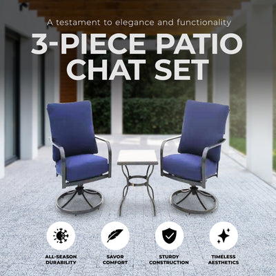 Four Seasons Courtyard Brookfield 3 Piece Deep Seating Patio Chat Set, Navy