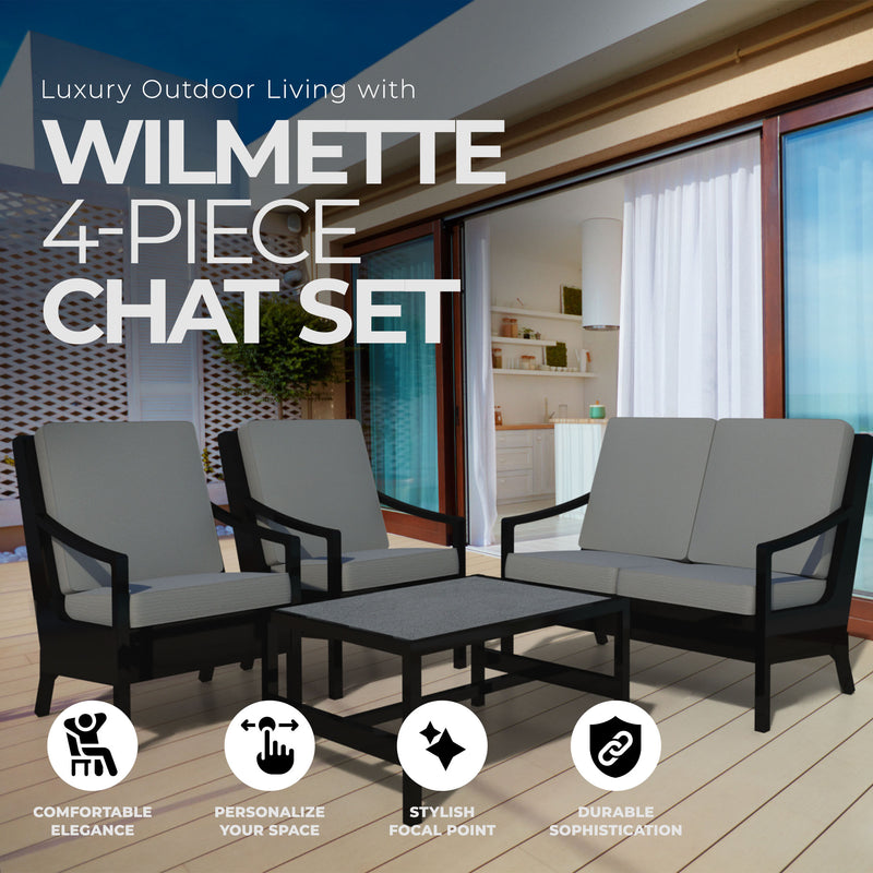 Four Seasons Courtyard Wilmette 4 Piece Sleek Deep Seating Chat Set, Neutral