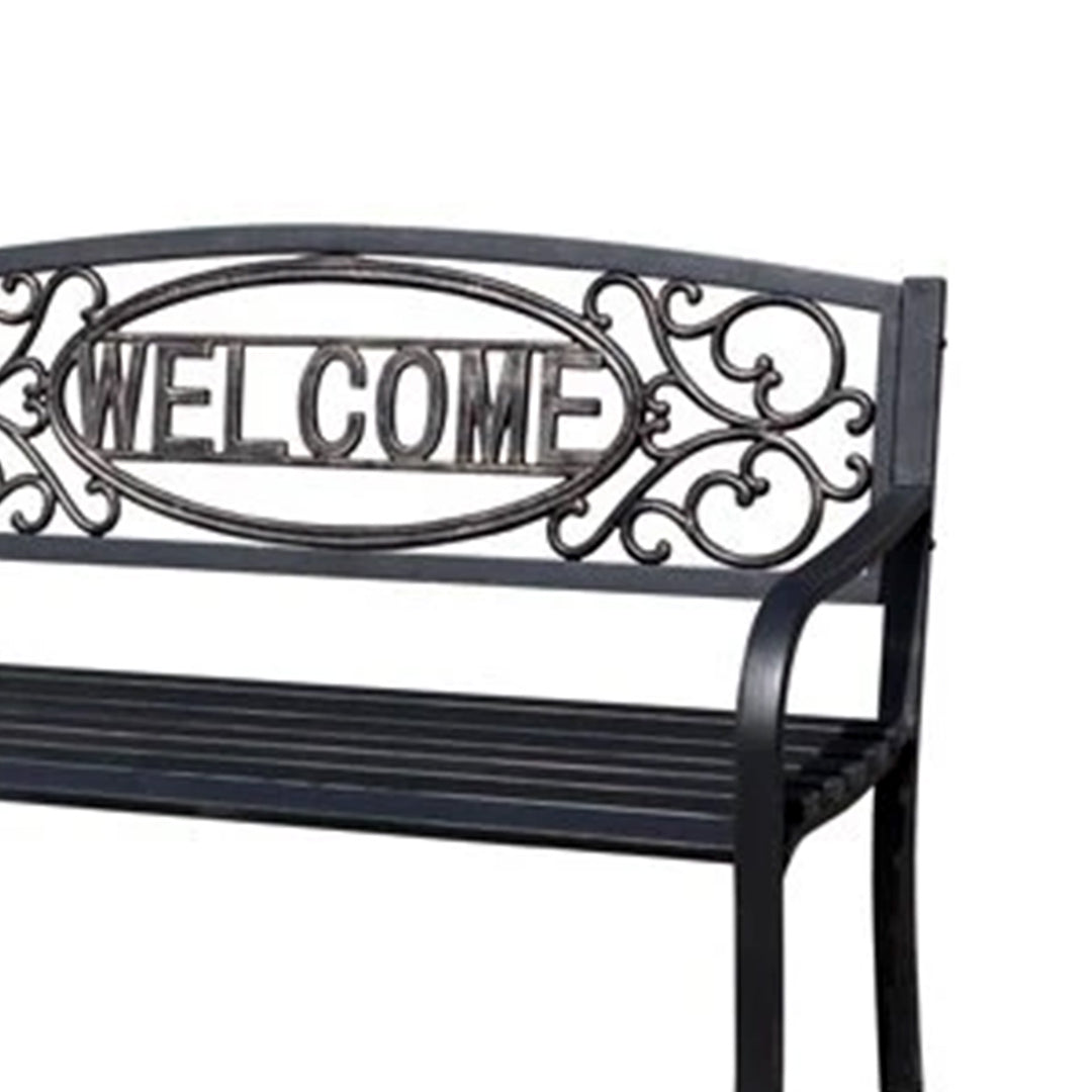 Four Seasons Courtyard Welcome Steel Park Bench with 500 Pound Capacity, Black - VMInnovations