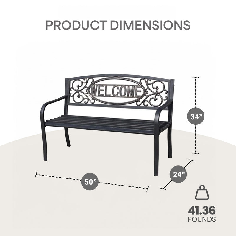 Four Seasons Courtyard Welcome Steel Park Bench, Black (Open Box)