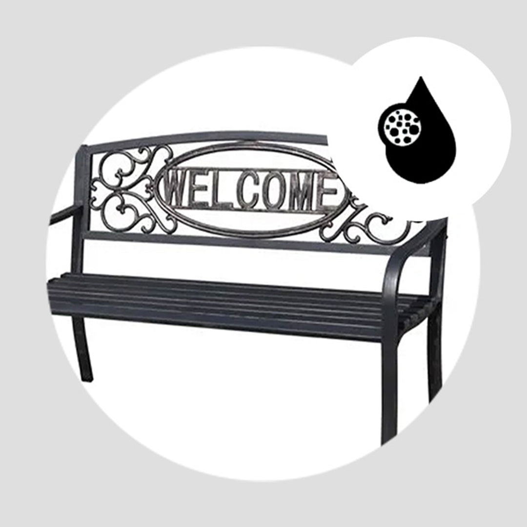 Four Seasons Courtyard Welcome Steel Park Bench with 500lb Capacity, Black(Used)