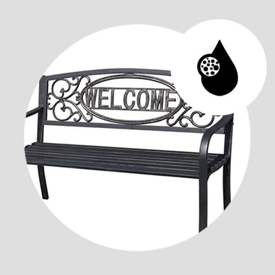 Four Seasons Courtyard Welcome Steel Park Bench with 500 Pound Capacity, Black - VMInnovations